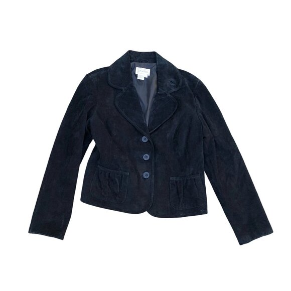 LIVE A LITTLE Leather Suede Coat Jacket LG Women's Black Blazer - Picture 1 of 7